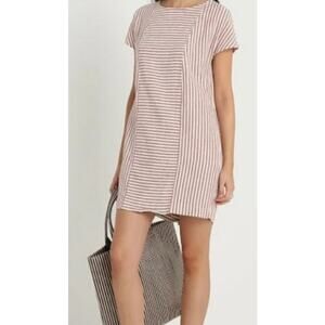 Madewell Dress Linen Sheath Stripe Button Back Medium Casual Coastal Pockets